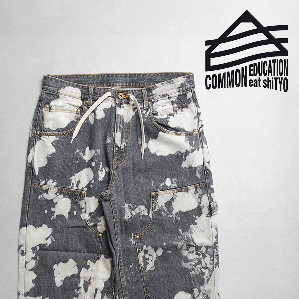 【COMMON EDUCATION コモンエデュケーション】Bleached Black Denim Double Knee ブリーチブラックデニム ダブルニーペインターパンツ