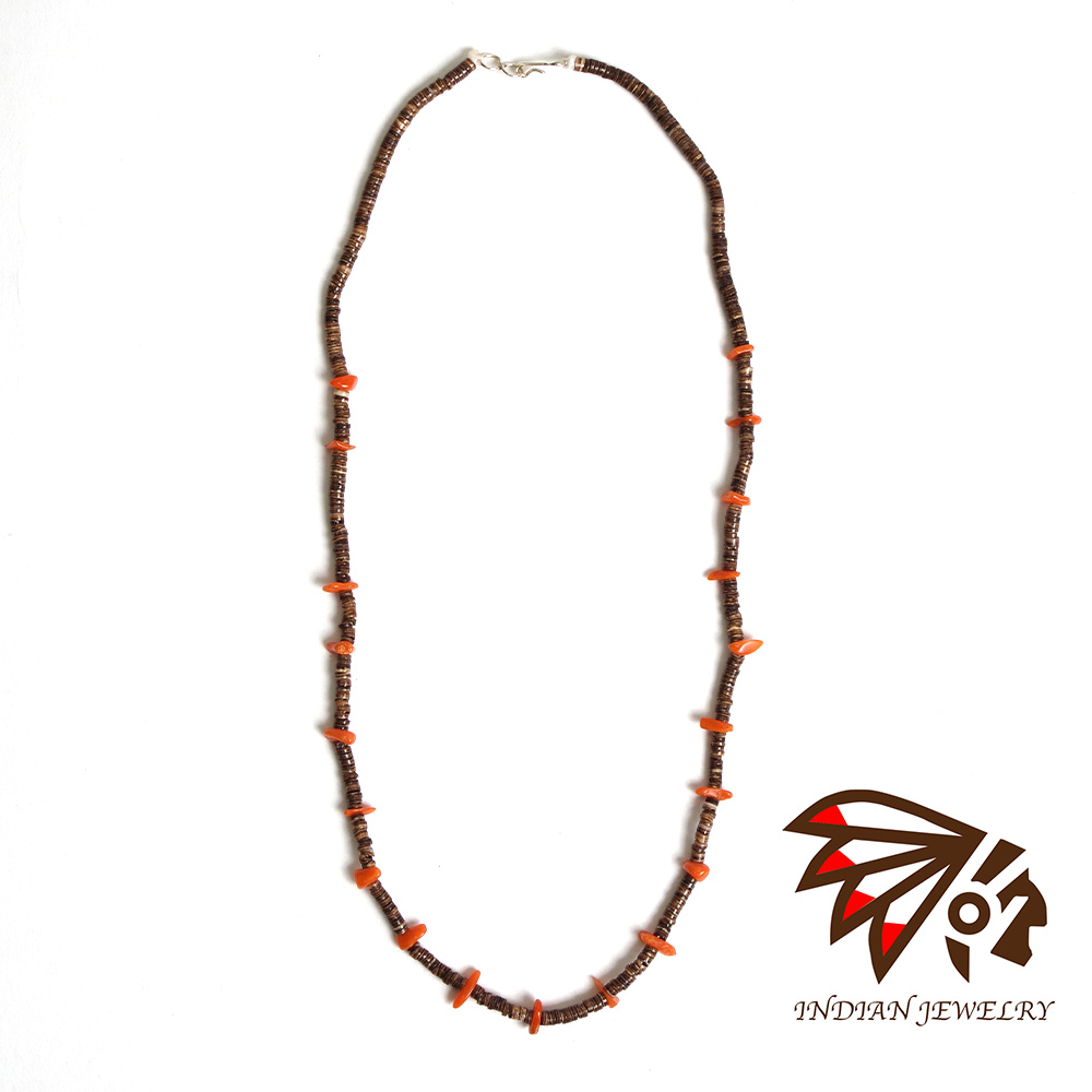 【INDIAN JEWELRY インディアンジュエリー】Santo Domingo coral nuggets necklace Ramona Calabaza サントドミンゴ コーラルナゲットネックレス ラモナ・カラバサ作