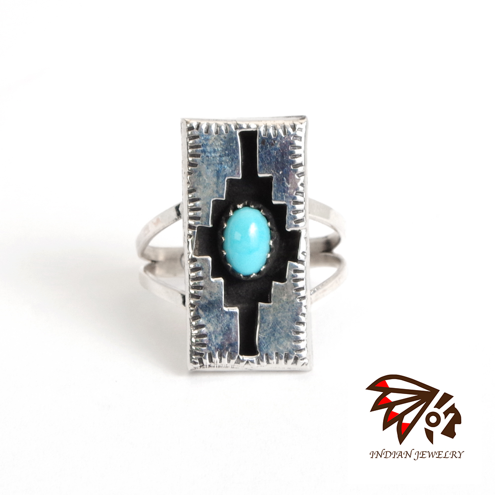 【INDIAN JEWELRY インディアンジュエリー】Navajo kingman turquoise rectangle ring Felix Perry ナバホ キングマンターコイズ 長方形リング フェリックス・ペリー作