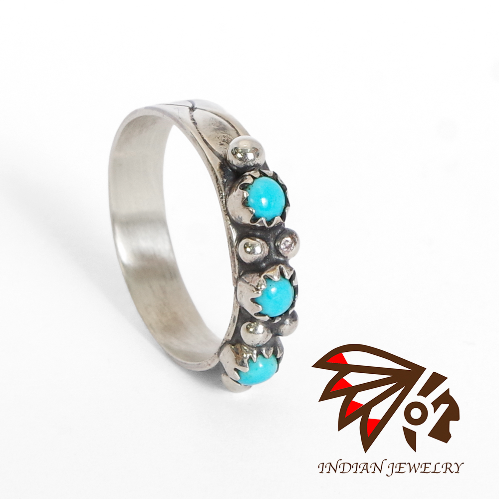 【INDIAN JEWELRY インディアンジュエリー】Navajo 3-TURQUOISE RING Marcus Gishal ナバホ 3連ターコイズリング マーカス・ギシャル作