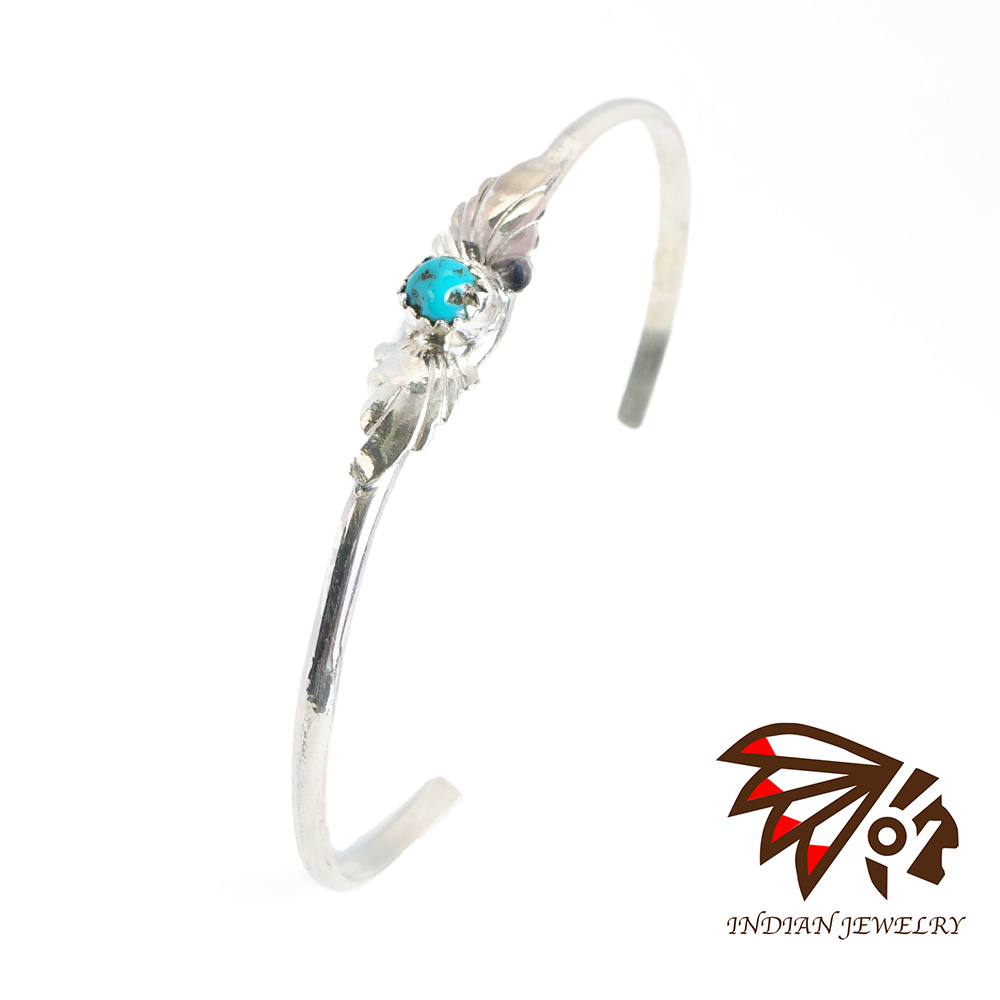 【INDIAN JEWELRY インディアンジュエリー】Navajo Turquoise Feather Bangle Jeanette Yazzieナバホ ターコイズフェザーバングル ジャネット・ヤジ―作