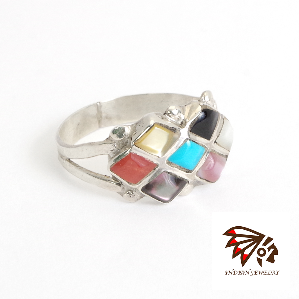 【INDIAN JEWELRY インディアンジュエリー】Zuni diamond shape 7stone ring Bonnie Quam ズニ ダイヤモンドシェイプ 7ストーンリング ボニー・クァム作