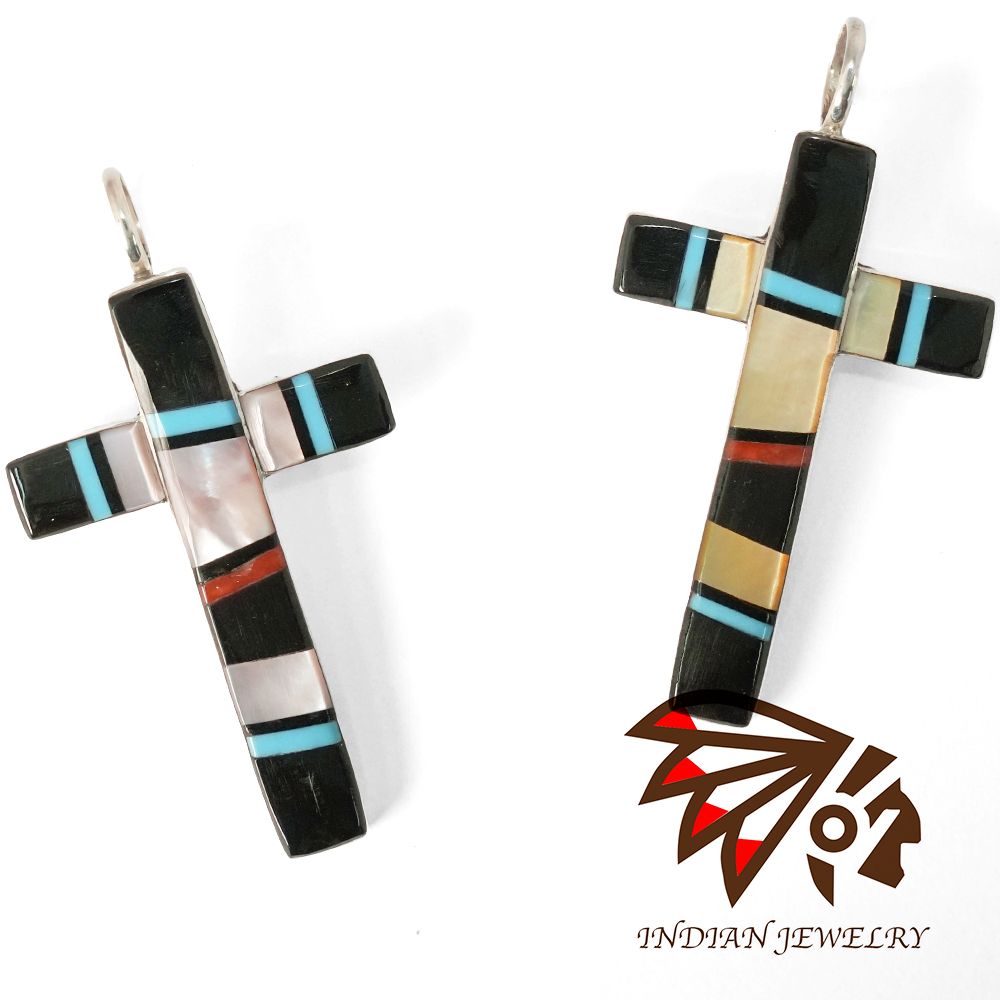 【INDIAN JEWELRY インディアンジュエリー】Zuni inlaid cross pendant top Bobby Sanchez ズニ インレイクロスペンダントトップ ボビー・サンチェス作