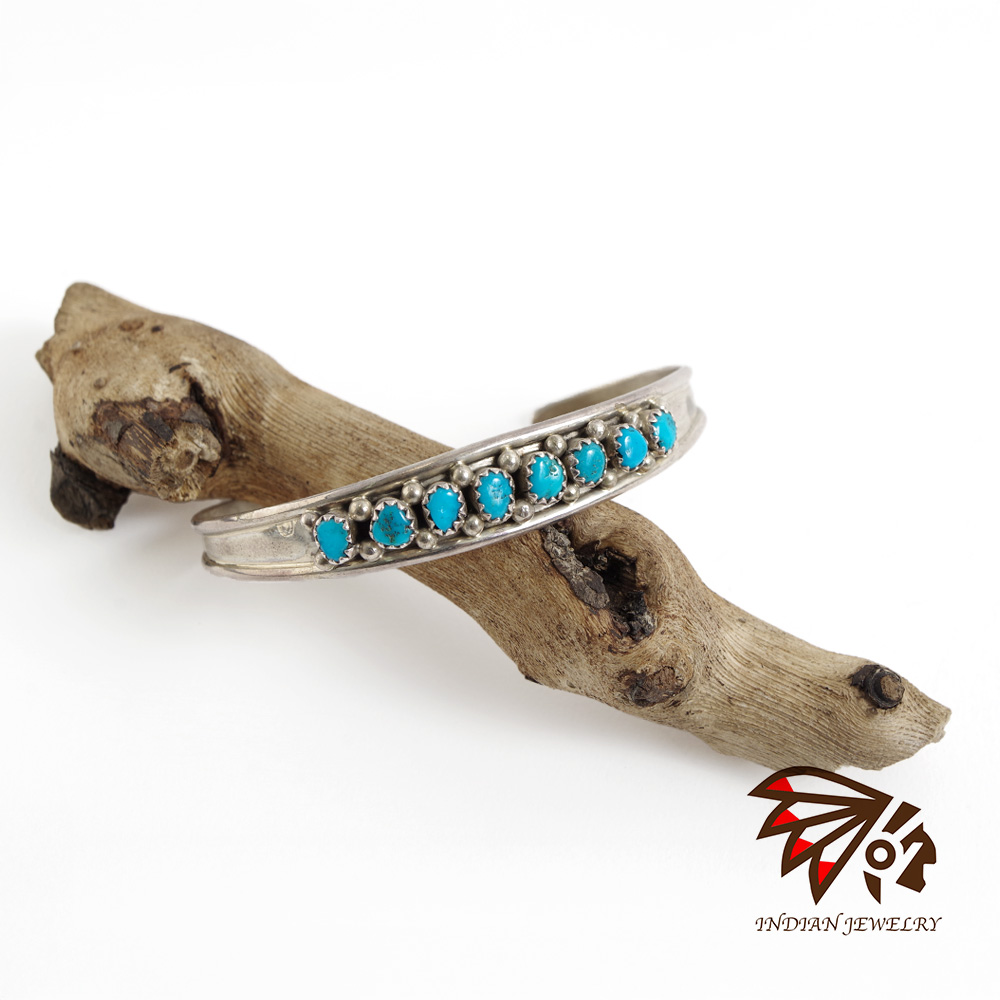 【INDIAN JEWELRY インディアンジュエリー】Navajo 8Turquoise bangle Elton Cadman ナバホ 8ターコイズバングル エルトン・キャドマン作