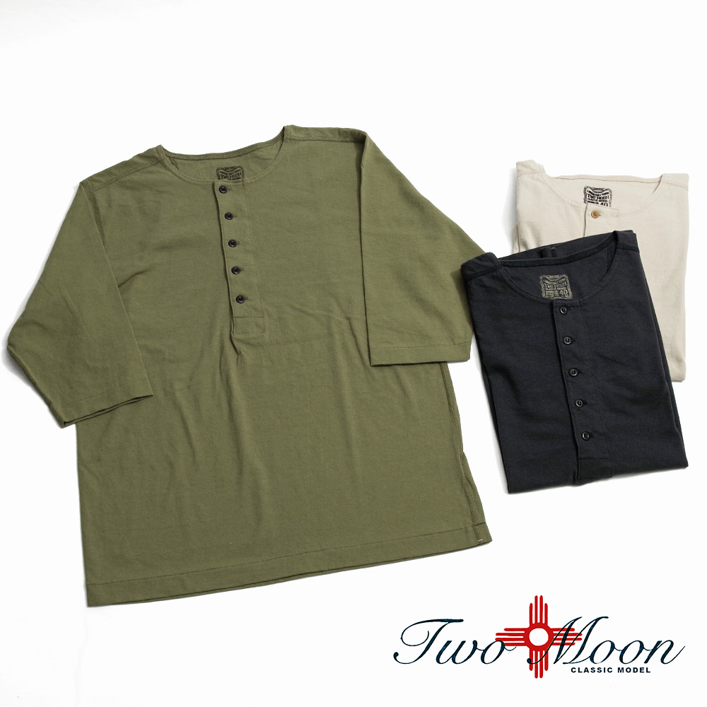 【TWO MOON トゥームーン】 20277 Half sleeve henley neck Tee 5分袖 ヘンリーネック Tシャツ