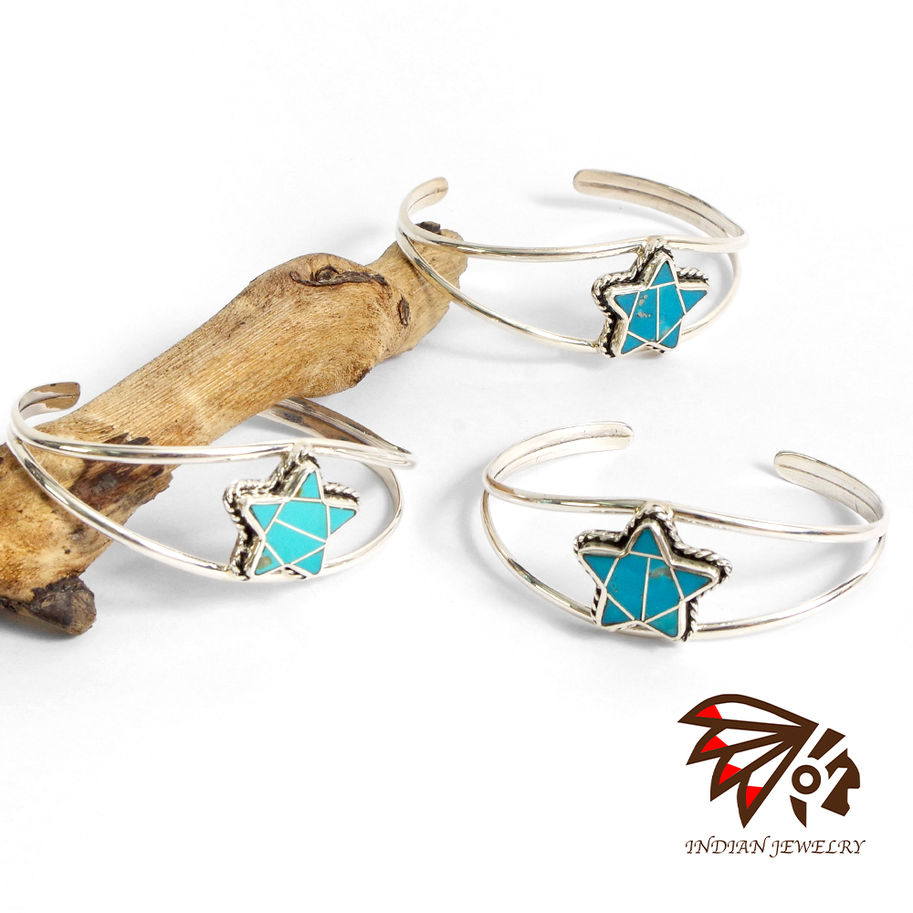 【INDIAN JEWELRY インディアンジュエリー】Navajo Turquoise star bangle James Maygoats ナバホ ターコイズスターバングル ジェームス・メイゴート作