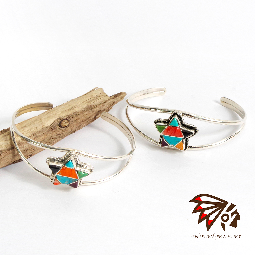 【INDIAN JEWELRY インディアンジュエリー】Navajo Multi color star bangle James Maygoats ナバホ マルチカラーバングル ジェームス・メイゴート作