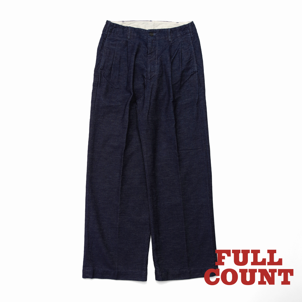 【FULLCOUNT フルカウント】Indigo Pique Wide Tuck Trousers onewash インディゴピケ ワイドトラウザース ワンウォッシュ